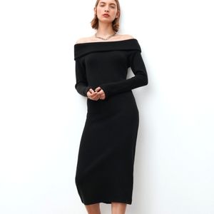 Zara Midi Off Shoulder Black Dress. M.